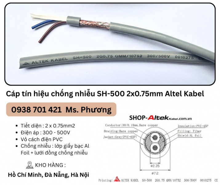 Cáp tín hiệu chống nhiễu SH-500 2x0.75mm Altel Kabel Đà Nẵng, Hà Nội, Hồ Chí Minh
