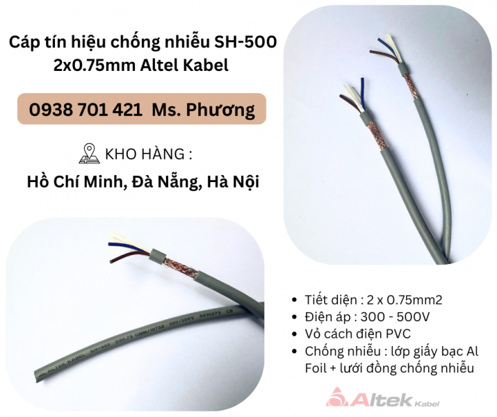 Cáp tín hiệu chống nhiễu SH-500 2x0.75mm Altel Kabel Đà Nẵng, Hà Nội, Hồ Chí Minh