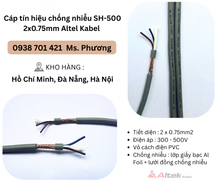 Cáp tín hiệu chống nhiễu SH-500 2x0.75mm Altel Kabel Đà Nẵng, Hà Nội, Hồ Chí Minh