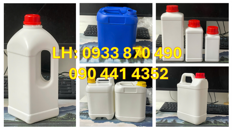 Bình nhựa 5 lít đựng mực in, can 2 lít đựng thuốc thủy sản, can nhựa HDPE 1 lít vòi ấn