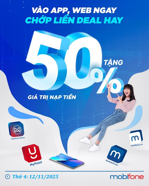 Nạp tiền trả trước MobiFone – Nhận ngay ưu đãi 50%