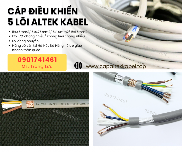 Cáp điều khiển 5x0.5/5x0.75/5x1.0/5x1.5 Altek Kabel