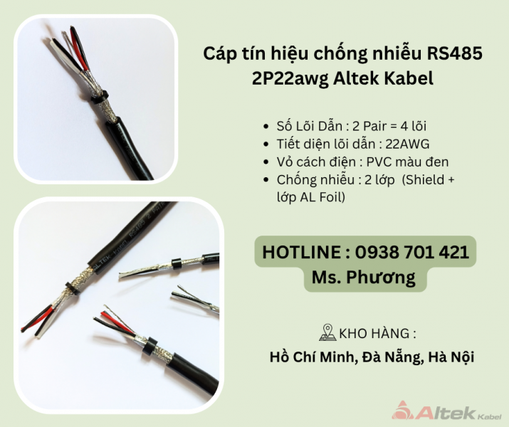 Cáp tín hiệu vặn xoắn RS485 2p22awg Altek Kabel Đà Nẵng, Hà Nội, Hồ Chí Minh