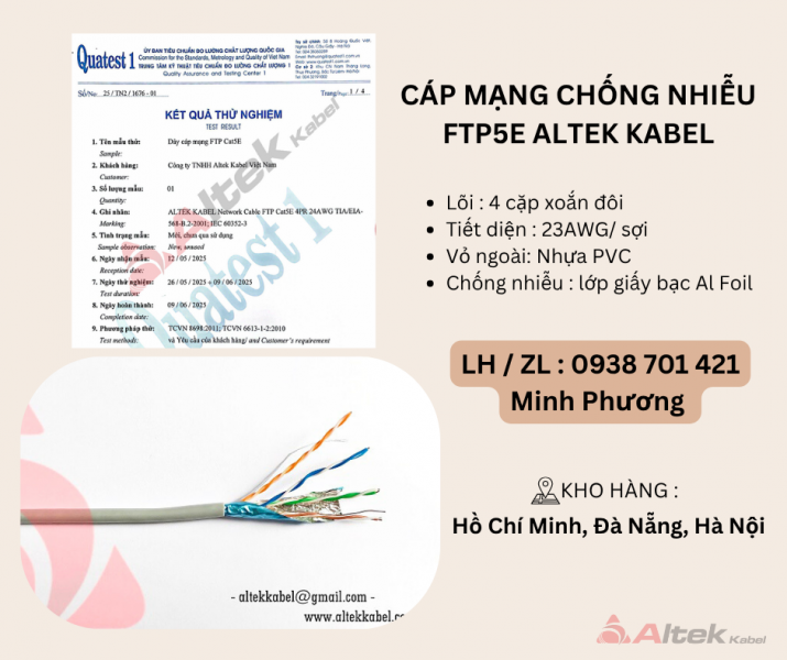 Cáp mạng chống nhiễu FTP5e, FTP6 Altek Kabel Đà Nẵng, Hà Nội, Hồ Chí Minh