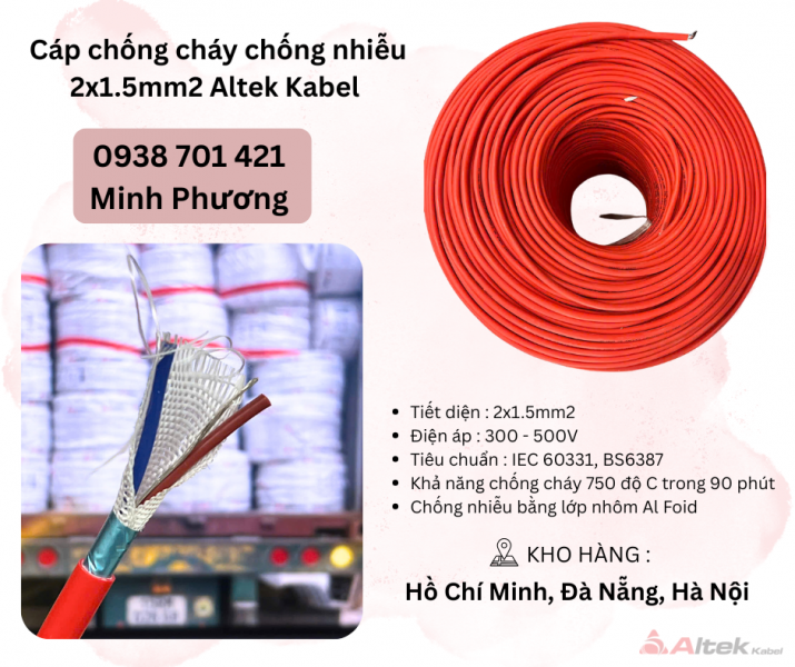 Cáp chống cháy chống nhiễu 2x1.5 Altek Kabel Hà Nội, Đà Nẵng, Hồ Chí Minh