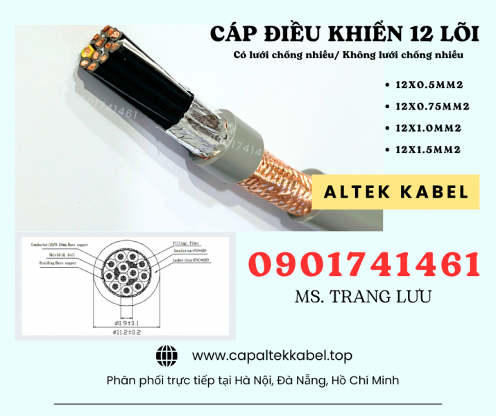 Cáp điều khiển 12x0.5/12x0.75/12x1.0/12x1.5 Altek Kabel