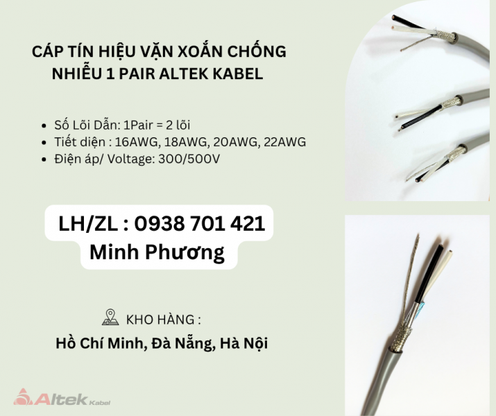 Cáp tín hiệu vặn xoắn chống nhiễu 1 Pair Altek Kabel Đà Nẵng, Hà Nội, Hồ Chí Minh