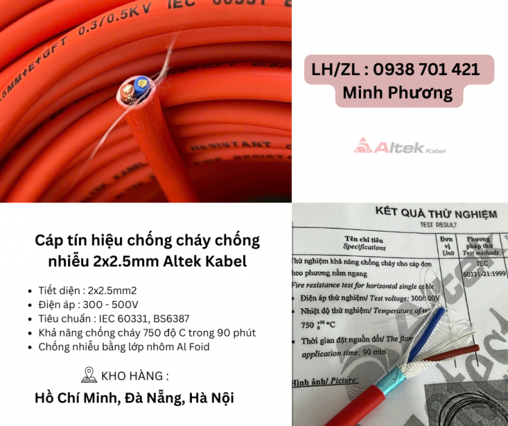 Cáp tín hiệu chống cháy chống nhiễu 2x2.5mm Altek Kabel Đà Nẵng, Hà Nội, Hồ Chí Minh