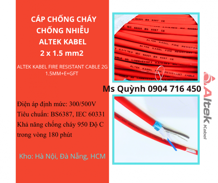 Cáp tín hiệu chống cháy 2x1.5 Fr Altek Kabel HCM, Hà Nội, Đà Nẵng, Đồng 