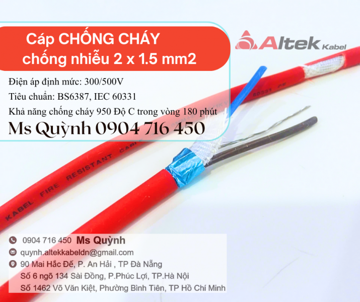 Cáp tín hiệu chống cháy 2x1.5 Fr Altek Kabel HCM, Hà Nội, Đà Nẵng, Đồng 