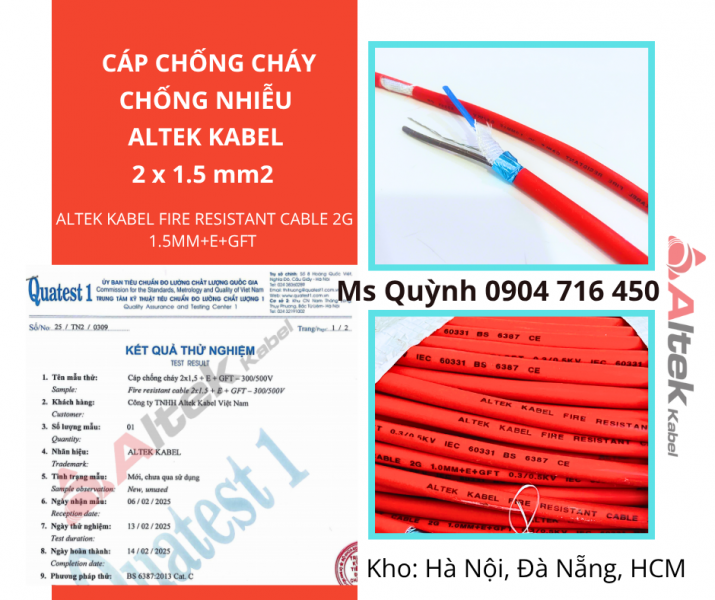 Cáp tín hiệu chống cháy 2x1.5 Fr Altek Kabel HCM, Hà Nội, Đà Nẵng, Đồng 