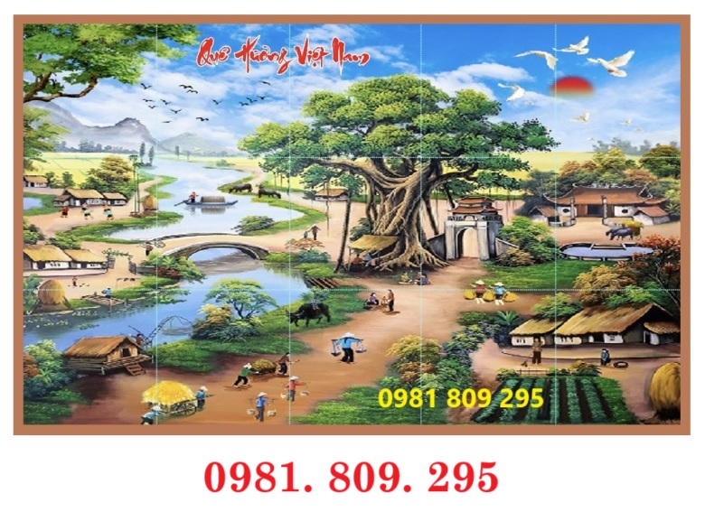 Tranh gạch làng quê , gạch 3d trang trí 