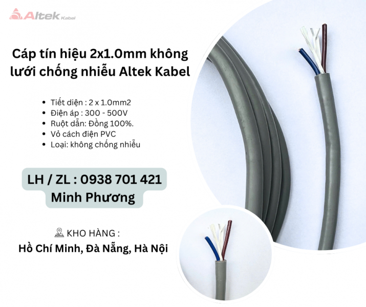 Cáp tín hiệu 2x1.0mm không lưới chống nhiễu Altek Kabel Đà Nẵng, Hà Nội, Bình Định