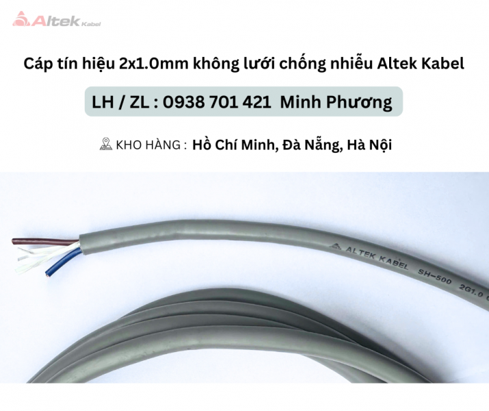 Cáp tín hiệu 2x1.0mm không lưới chống nhiễu Altek Kabel Đà Nẵng, Hà Nội, Bình Định