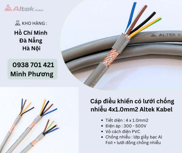 Cáp điều khiển có lưới chống nhiễu 4x1.0mm2 Altek Kabel Hà Nội, Đà Nẵng, Huế