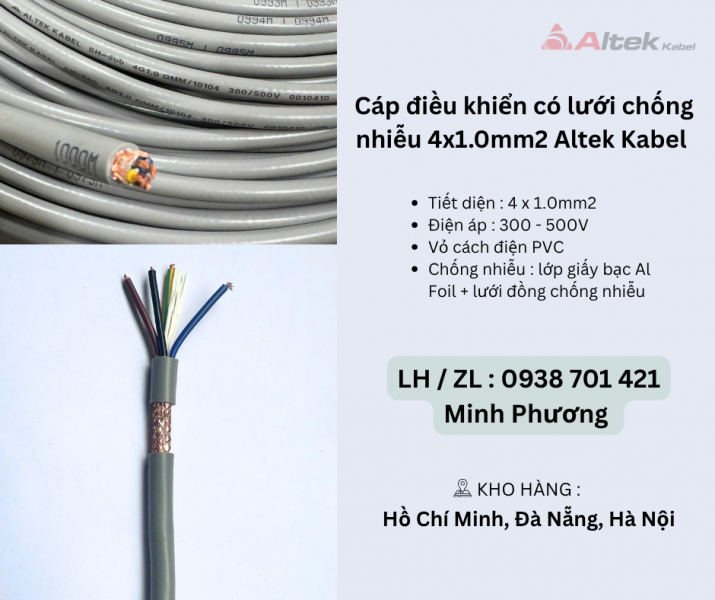 Cáp điều khiển có lưới chống nhiễu 4x1.0mm2 Altek Kabel Hà Nội, Đà Nẵng, Huế