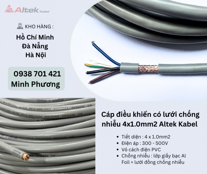 Cáp điều khiển có lưới chống nhiễu 4x1.0mm2 Altek Kabel Hà Nội, Đà Nẵng, Huế