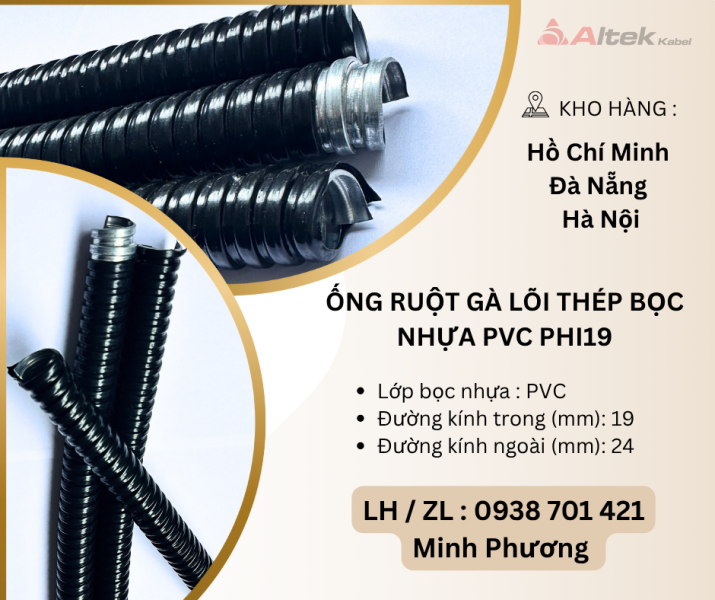 Ống ruột gà lõi thép bọc nhựa PVC Phi19 Đà Nẵng, Hà Nội, Quảng Nam
