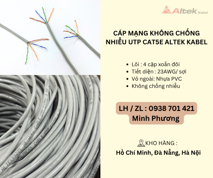 Cáp mạng không chống nhiễu UTP Cat5e Altek Kabel Đà Nẵng, Hà Nội, Quảng Trị