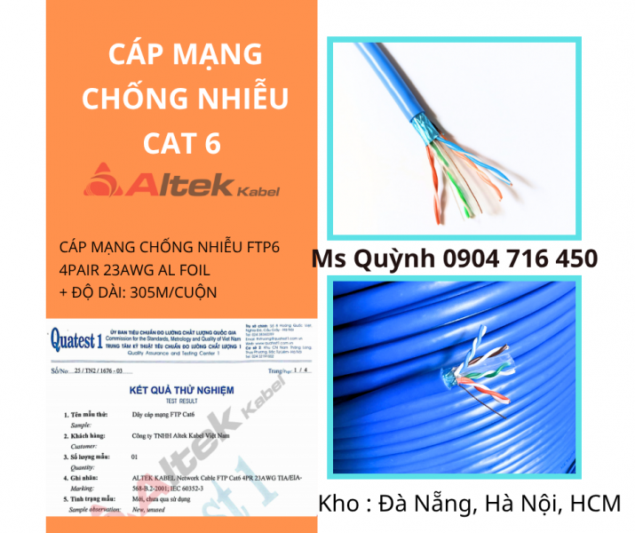 Cáp mạng FTP6 Cat 6 Altek Kabel Đà Nẵng, Hà Nội, Sài Gòn, Yên Bái