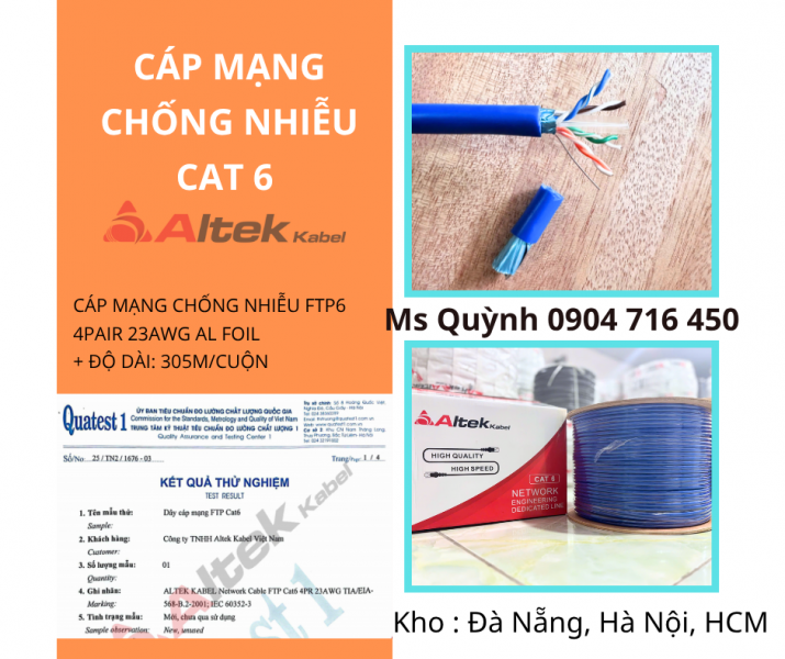 Cáp mạng FTP6 Cat 6 Altek Kabel Đà Nẵng, Hà Nội, Sài Gòn, Yên Bái