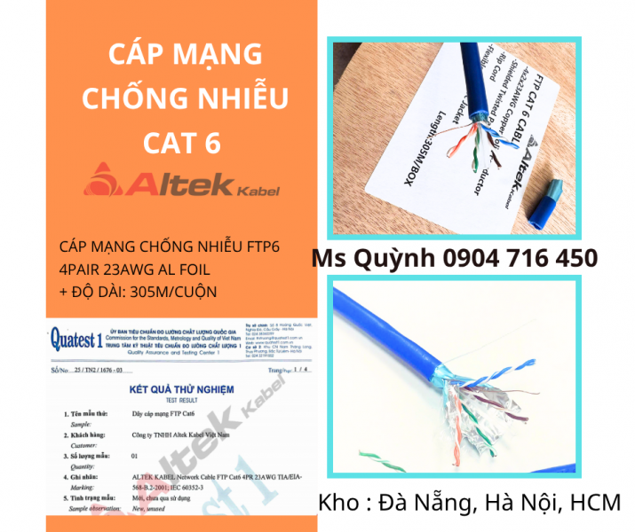 Cáp mạng FTP6 Cat 6 Altek Kabel Đà Nẵng, Hà Nội, Sài Gòn, Yên Bái