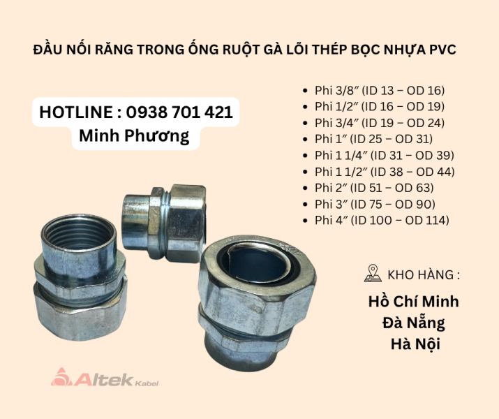 Phụ kiện ống ruột gà lõi thép bọc nhựa PVC Đà Nẵng, Hà Nội, Quảng Bình
