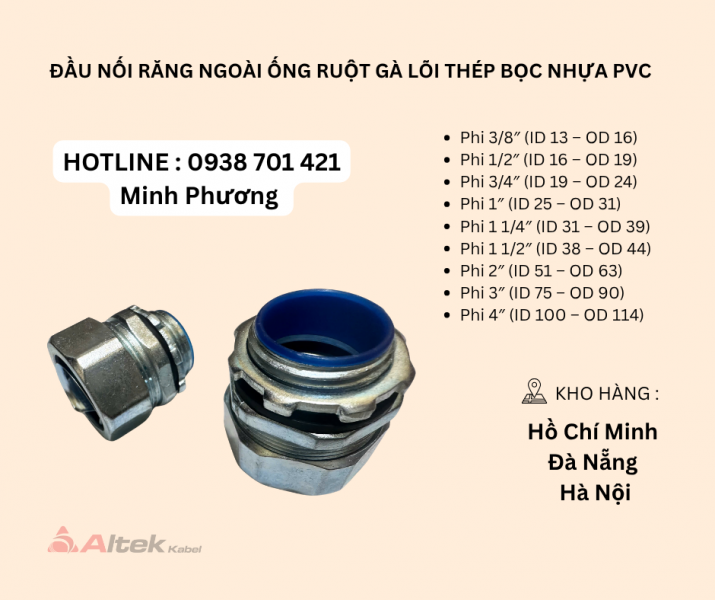 Phụ kiện ống ruột gà lõi thép bọc nhựa PVC Đà Nẵng, Hà Nội, Quảng Bình
