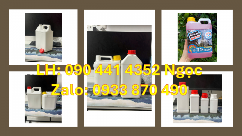 Bình 1 lit đựng dầu gội, can nhựa 2L đựng thuốc nhuộm, can 5 lít vuông màu đen, trắng, vàng…