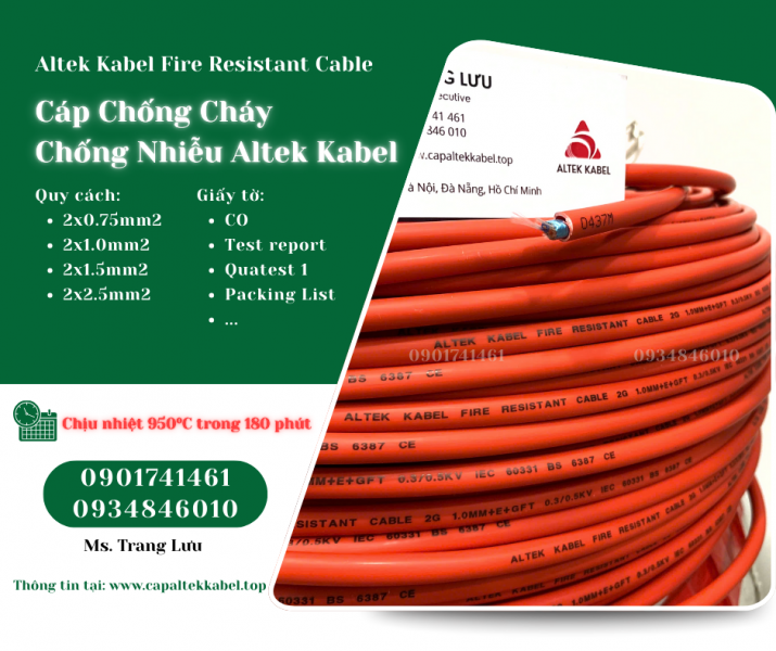 Cáp chống cháy chống nhiễu Altek Kabel 2x0.75/2x1.0/2x1.5/2x2.5 