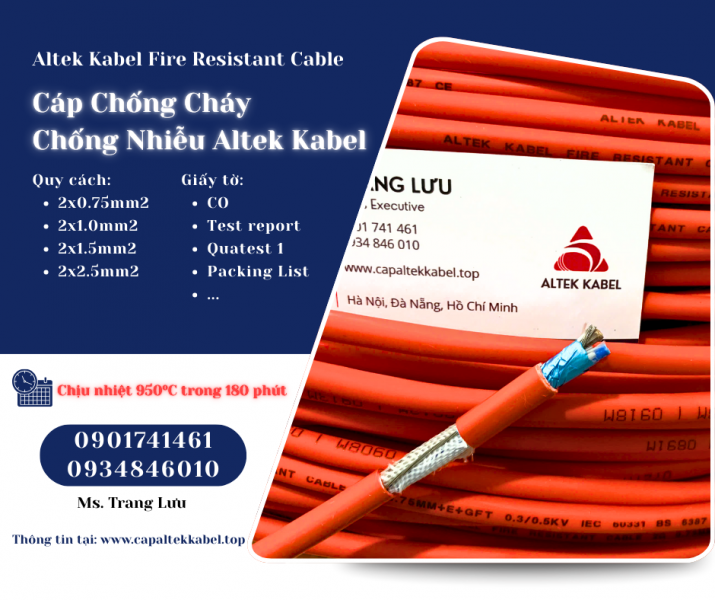 Cáp chống cháy chống nhiễu Altek Kabel 2x0.75/2x1.0/2x1.5/2x2.5 
