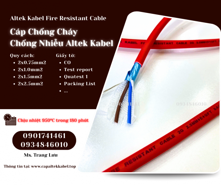 Cáp chống cháy chống nhiễu Altek Kabel 2x0.75/2x1.0/2x1.5/2x2.5 
