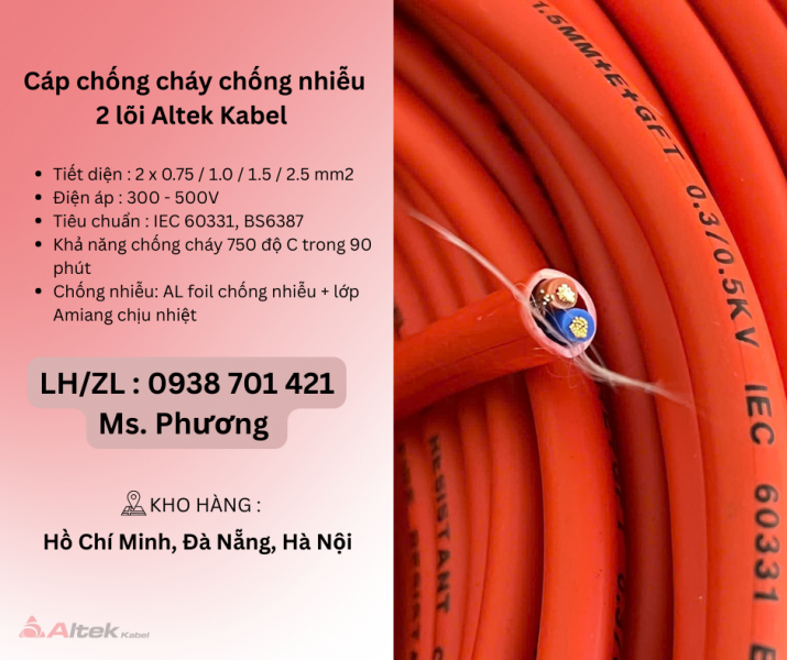 Dây cáp chống cháy chống nhiễu 2 lõi Altek Kabel Đà Nẵng, Bình Dương, Hải Phòng