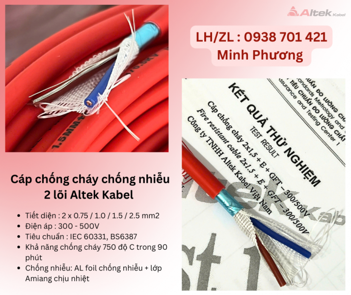 Dây cáp chống cháy chống nhiễu 2 lõi Altek Kabel Đà Nẵng, Bình Dương, Hải Phòng