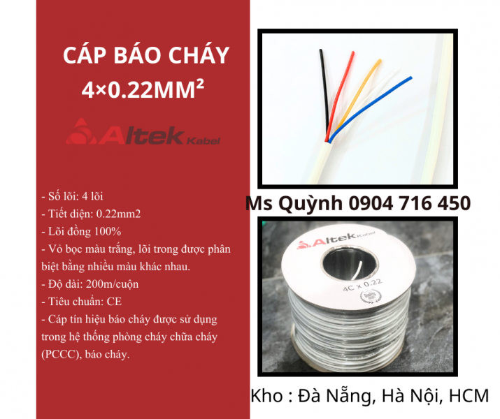 Cáp báo cháy 4x 0.22mm2 Altek Kabel Đà Nẵng, Sài Gòn, Hà Nội