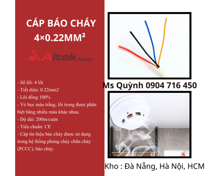 Cáp báo cháy 4x 0.22mm2 Altek Kabel Đà Nẵng, Sài Gòn, Hà Nội