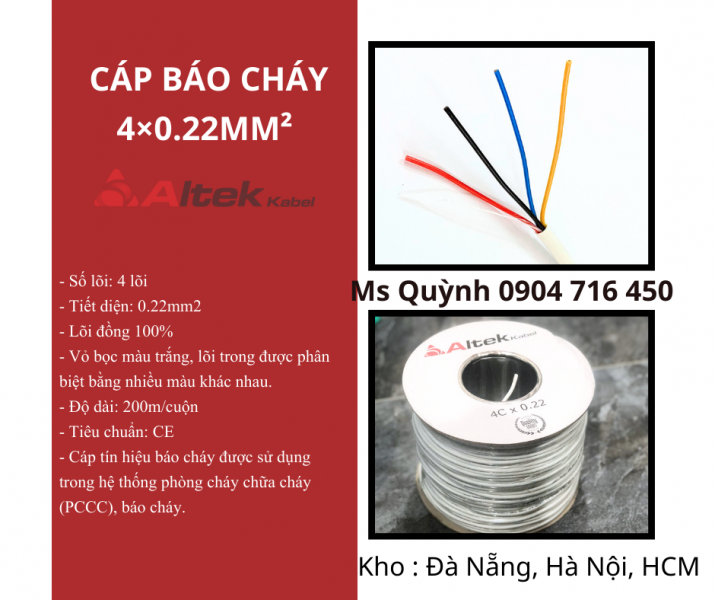 Cáp báo cháy 4x 0.22mm2 Altek Kabel Đà Nẵng, Sài Gòn, Hà Nội