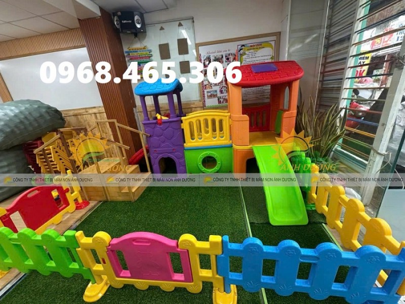 Bộ cầu trượt 2 khối nhà cho bé, ngôi nhà cầu trượt trẻ em