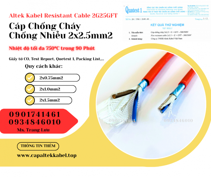 Cáp Chống Cháy Chống Nhiễu 2x2.5 Altek Kabel phân phối chính hãng