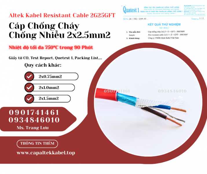 Cáp Chống Cháy Chống Nhiễu 2x2.5 Altek Kabel phân phối chính hãng