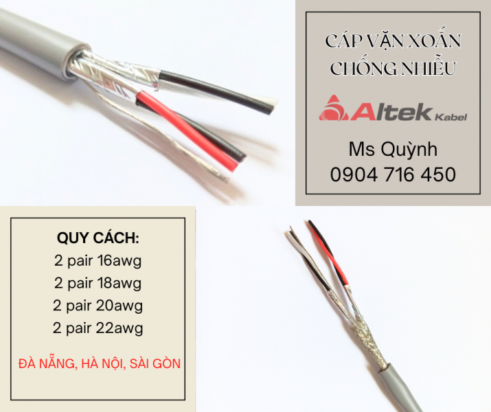 Cáp tín hiệu vặn xoắn chống nhiễu 2 Pair 16/ 18/ 20/ 22 Awg Altek Kabel