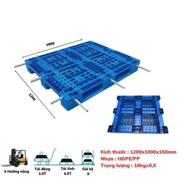 PALLET NHỰA XANH, 6 LÕI THÉP, TẢI TRỌNG KÊ HÀNG LÊN ĐẾN 4500KG. MUA HÀNG LH: 0964018718