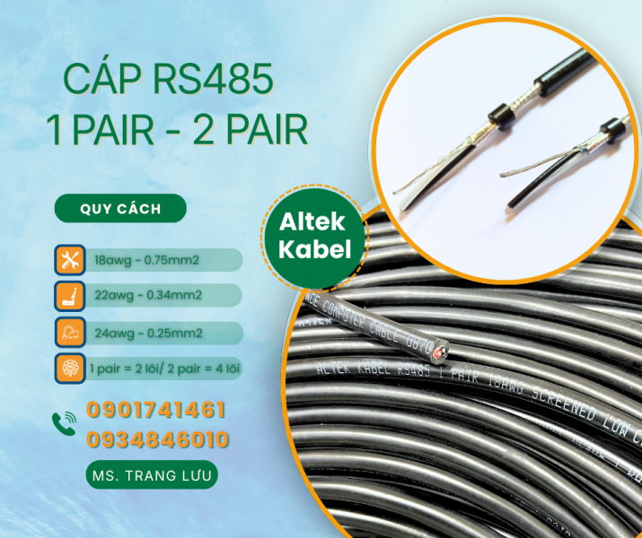 Cáp RS485 1pair 18awg/1pair 22awg/ 1pair 24awg/ 2pair 18awg/ 2pair 22awg/ 2pair 24awg