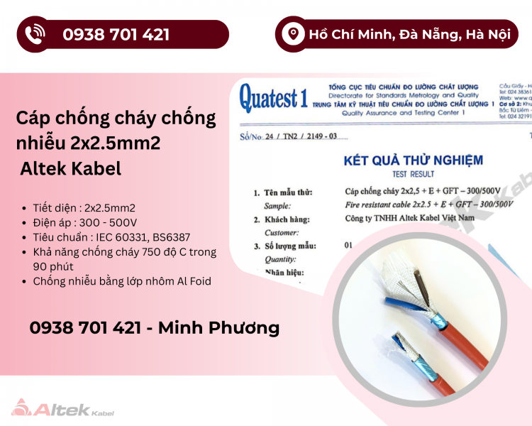 Cáp chống cháy chống nhiễu Altek Kabel 2x2.5mm2 Đà Nẵng, Huế, Thanh Hóa