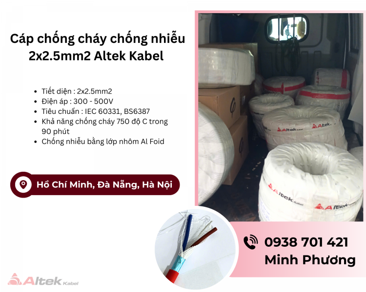 Cáp chống cháy chống nhiễu Altek Kabel 2x2.5mm2 Đà Nẵng, Huế, Thanh Hóa
