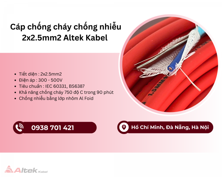 Cáp chống cháy chống nhiễu Altek Kabel 2x2.5mm2 Đà Nẵng, Huế, Thanh Hóa
