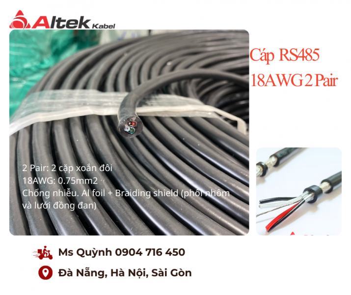Cáp tín hiệu RS485 2 Pair 18 AWG 2x2x0.75mm2 Đà Nẵng, Hà Nội, Sài Gòn