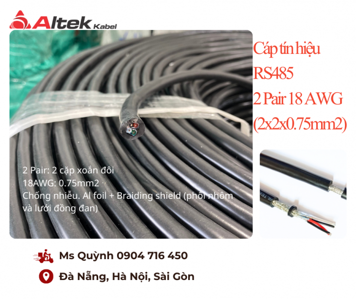 Cáp tín hiệu RS485 2 Pair 18 AWG 2x2x0.75mm2 Đà Nẵng, Hà Nội, Sài Gòn