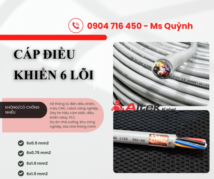 Cáp điều khiển Altek Kabel 6x0.5, 6x0.75, 6x1.0, 6x1.5 Đà Nẵng, Hà Nội, Bình Định