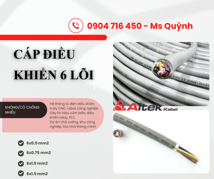 Cáp điều khiển Altek Kabel 6x0.5, 6x0.75, 6x1.0, 6x1.5 Đà Nẵng, Hà Nội, Bình Định